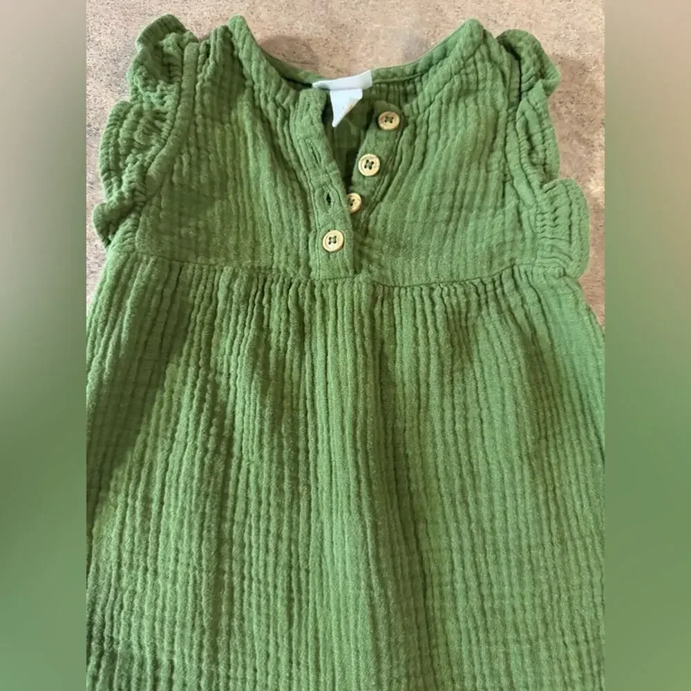 Cat & Jack Adorable Baby Girl Green Boho Sleeveless Romper, Size 18M Ruffles